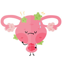 Cute uterus character watercolor kawaii character