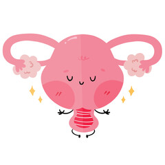 Cute uterus character watercolor kawaii character