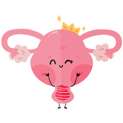Cute uterus character watercolor kawaii character