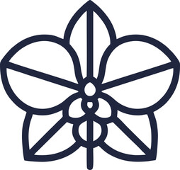 Elegant Orchid Logo Design, A modern and minimalistic black orchid emblem with symmetrical floral elements, representing elegance, nature, and sophistication. The vector-style design features clean