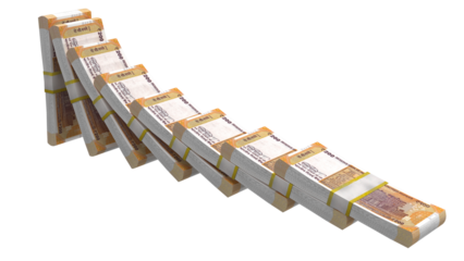 Stacks Indian rupee bills falling in domino effect