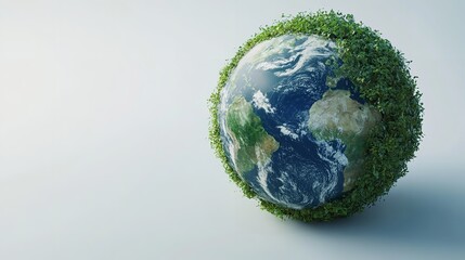 Fototapeta premium Globe Representing Earth Surrounded by Lush Green Leaves and Plants, Celebrating Earth Day