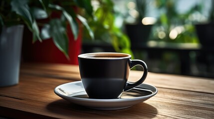Fototapeta premium black coffee cup on desk