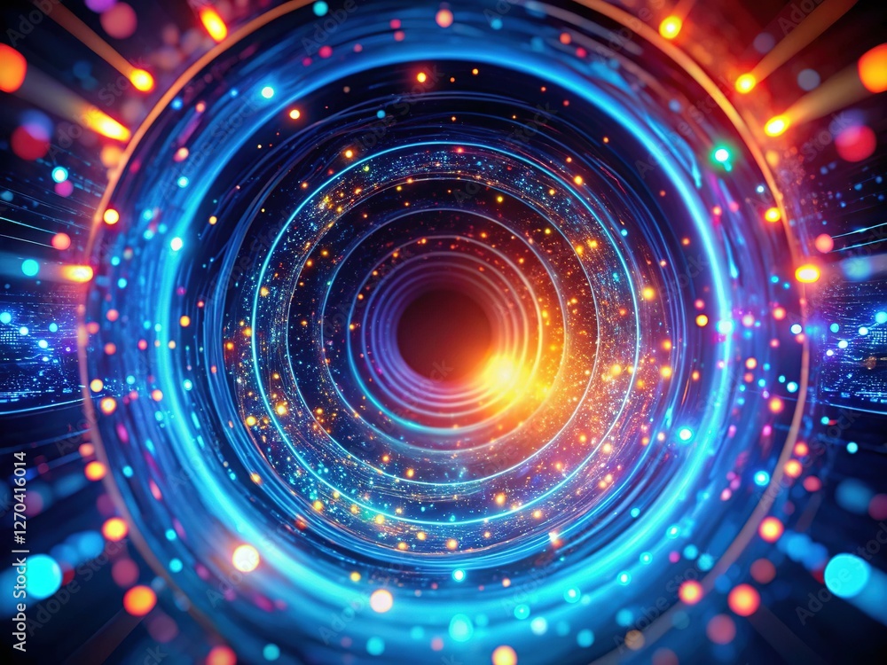 Poster abstract circular particle tunnel: futuristic technology background for digital presentations