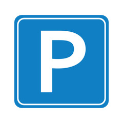Road sign parking area vector, street signage parking sign, blue parking sign in trendy flat style illustration isolated on white background.