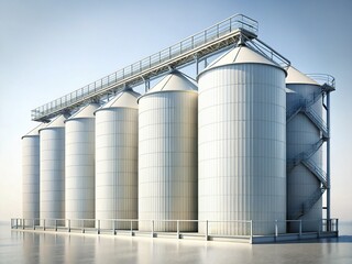 Large White Industrial Storage Silos - Clean Modern Design Stock Photo