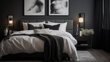 modern black and white bedroom