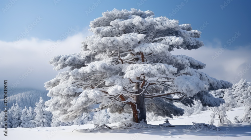 Sticker blanket pine tree with snow