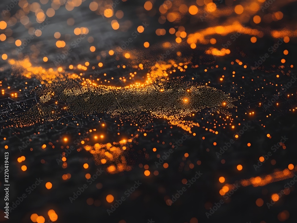 Poster abstract network of glowing dots and lines on dark surface creating a futuristic feel