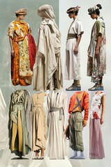 Diverse Fashion Collection Featuring Unique Styles and Earthy Color Palettes