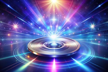 Obraz premium Cosmic Lens A Futuristic Disc Glowing with Radiant Light and Energetic Streaks in a Starry Background