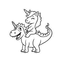 Unicorn Riding Dinosaur Vector Illustration Design Clipart Eps