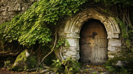 Naklejka premium moss stone door