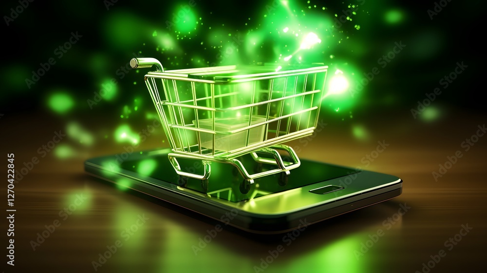 Poster smartphone screen displaying a flashing notification that says your cart is almost full this digital