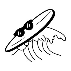 Surfboard icon in hand drawn style 
