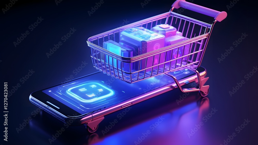 Aufkleber innovative and high tech ai driven shopping cart interface displayed on a sleek and modern futuristi