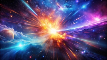 Fototapeta premium Cosmic Radiance A Celestial Explosion of Light and Color in a Vibrant Nebula