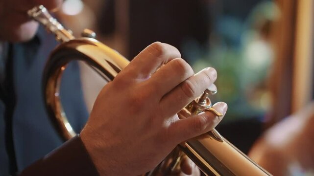 Jazz musician performs soulful trumpet solo in cozy lounge setting