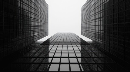 Fototapeta premium Cityscape, skyscrapers, low angle, glass, urban, architecture, reflection, business, modern, design