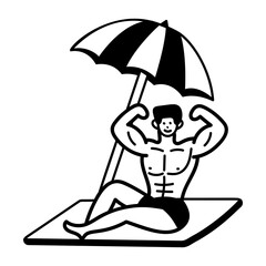 A doodle icon of a character doing beach workout 

