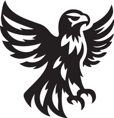 Silhouette vector of a majestic hawk in flight with wide wings. Perfect for logos, emblems, wildlife designs, and branding. Available in EPS format.