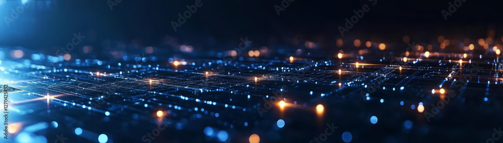 Poster futuristic digital grid with glowing lights and tech elements