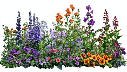 Vibrant and Colorful Flower Bed Displaying Various Blooming Plants for Garden Enthusiasts and Nature Lovers