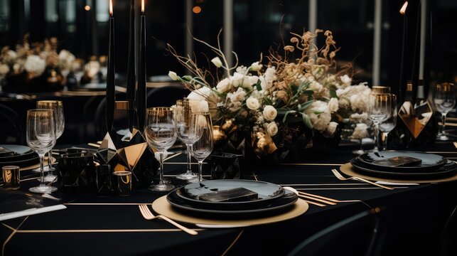 sleek reception table setting