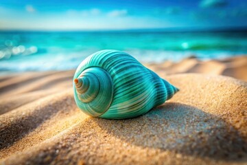 Obraz premium Serene Seashell Resting on a Sunny Beach, Embracing the Gentle Ocean Breeze