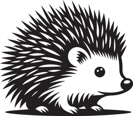 Silhouette vector of a cute hedgehog with spiky quills. Perfect for logos, nature designs, wildlife themes, and branding. Available in EPS format.