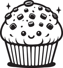 Silhouette vector of a delicious muffin with a rounded top. Perfect for bakery logos, dessert branding, and food-related designs. Available in EPS format.