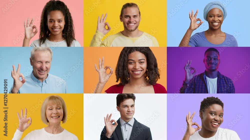 Aufkleber a collection of individuals from various backgrounds expresses positivity using the okay gesture. ea