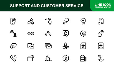 Support and Customer Service Icon Set. Scalable Icons for Client Care, Troubleshooting, Service Management, and Assistance