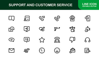 Support and Customer Service Icon Set. Scalable Icons for Client Care, Troubleshooting, Service Management, and Assistance