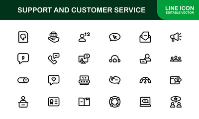 Support and Customer Service Icon Set. Scalable Icons for Client Care, Troubleshooting, Service Management, and Assistance
