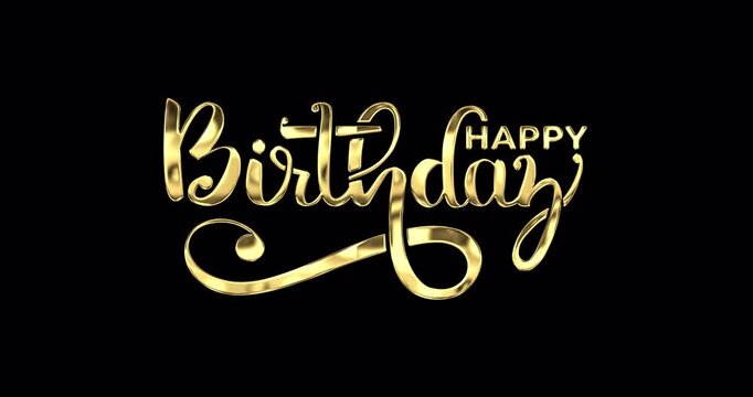 Happy Birthday calligraphy animation in 5 luxury clip. Handwritten text animated with alpha channel. Elegant, shimmering text perfect for birthday greetings, celebrations, and invitations