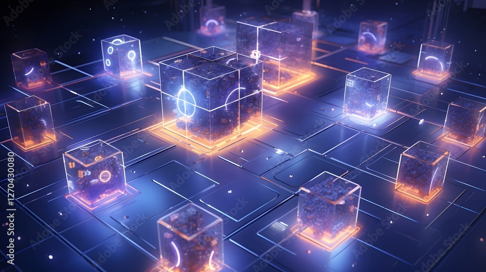 Poster visionary 3d isometric digital depicting a futuristic intelligence and machine learning concept show