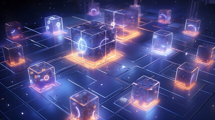 Obraz premium Visionary 3D isometric digital depicting a futuristic intelligence and machine learning concept showcasing a complex neural network system representing the cutting edge of technology and innovation