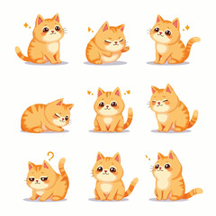 Fototapeta premium Cute Red Cat Character Vector Set.
