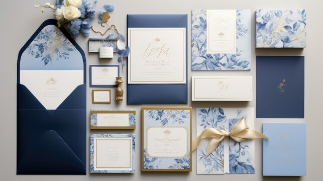 envelopes invitation blue gold