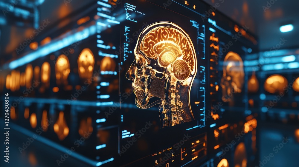 Aufkleber digital brain scan display in medical lab
