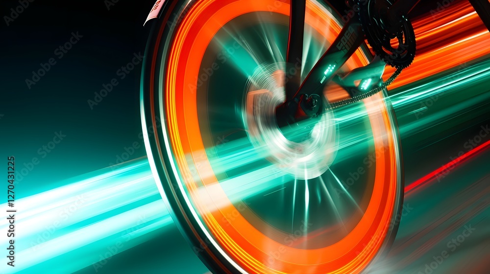 Poster mesmerizing close up of a rapidly spinning bicycle wheel creating a stunning motion blur effect that
