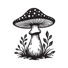 Mushroom Silhouette and Fungi Vector Illustration - Botanical Art for Nature Lovers