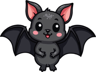 Animated Black Bat with Spread Wings.