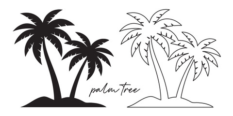 Fototapeta premium Set of palm tree vector silhouette. coconut tree vector illustration line art