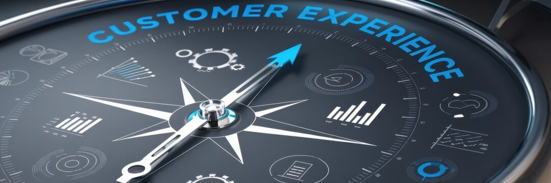 Compass pointing toward positive customer experience and business success
