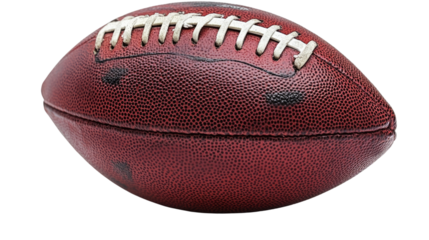 Leather Gridiron: A close-up shot of a leather football, highlighting its stitching, texture, and shape, showcasing the symbol of American sport.