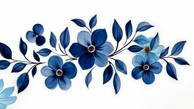 Ethnic Folk Ceramic Tile Design with Navy Blue Floral Pattern, Intricate Talavera Style, Vibrant Mexican Art for Modern Interior Decor and Stylish Craft Projects