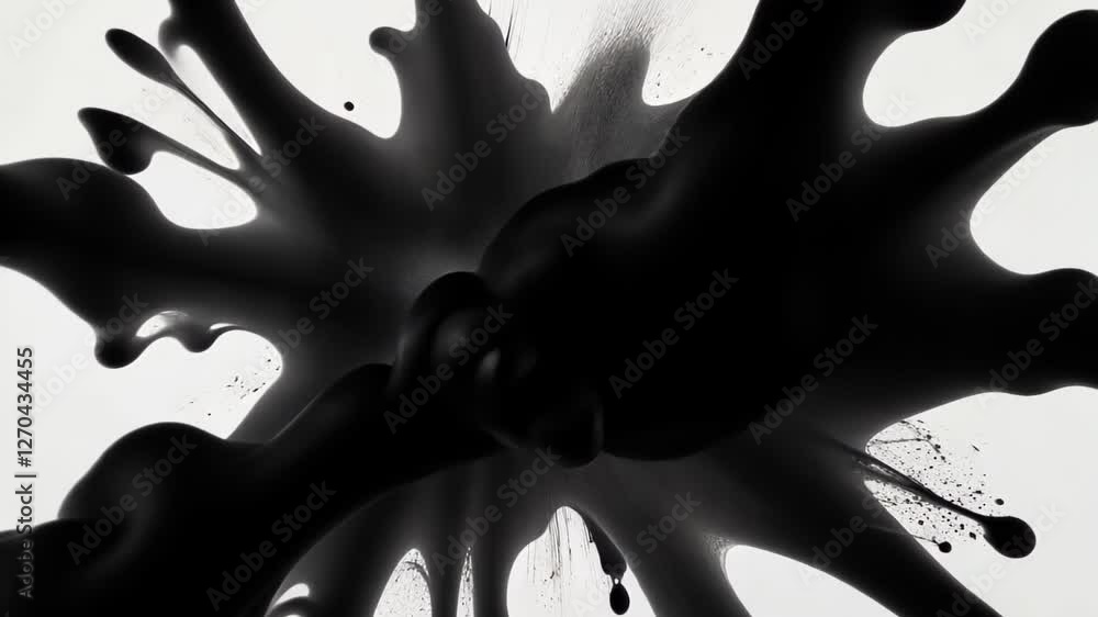 Poster black ink explosion on white canvas creating dynamic abstract art perfect for modern minimalist desi