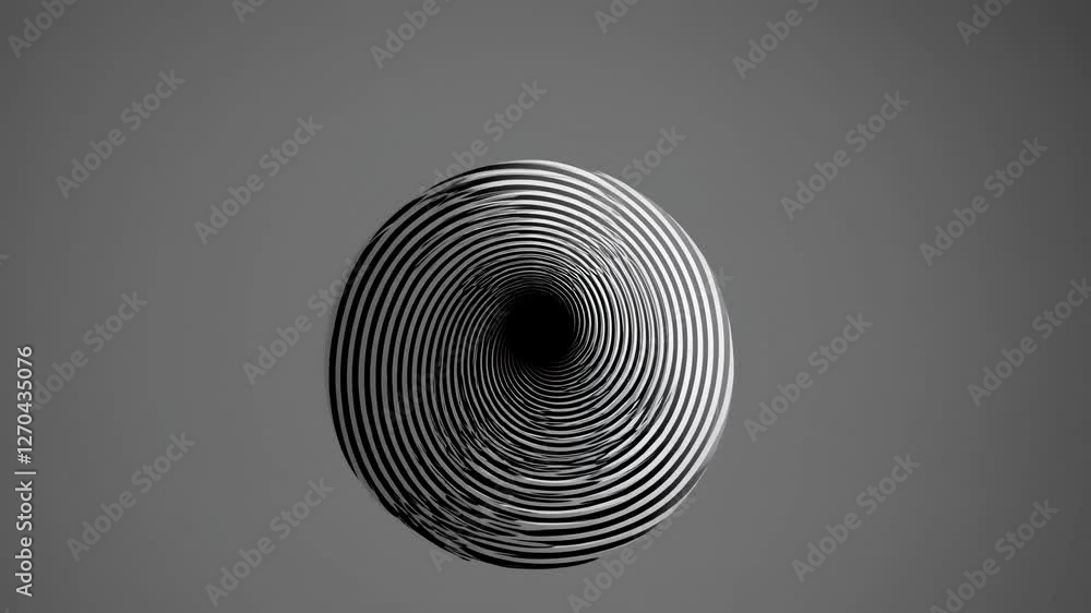 Poster top-down video view of a hypnotic black and white spiral pattern, creating a sense of depth and move